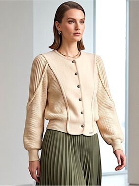 Vintage Geiger Austria Sweater 100% Pure New Wool Sailor Cardigan  S